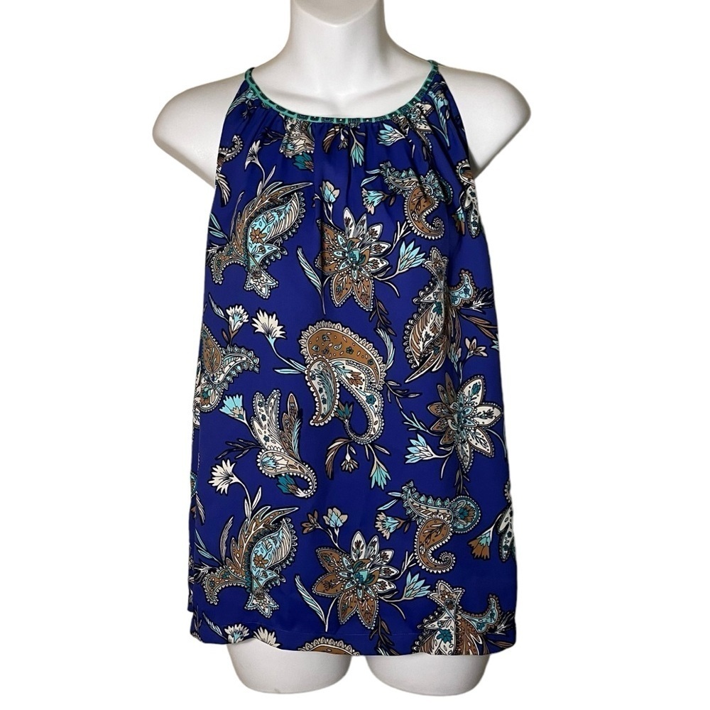 LOFT Sleeveless Paisley Royal Blue Blouse Size S